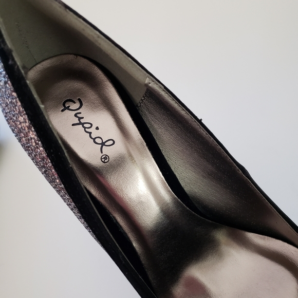 NEW STILETTOS High Heels Silver Sparkly with Black Bows Sz 7 - Picture 5 of 8